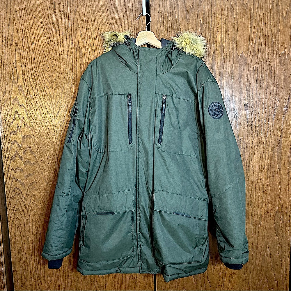 Hawke & Co Men’s Large Parka Jacket with Faux Fur-Trimmed Hood